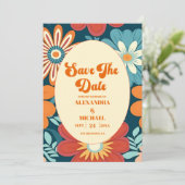 Zeventiger Retro Bloemenbruiloft Save The Date (Staand voorkant)