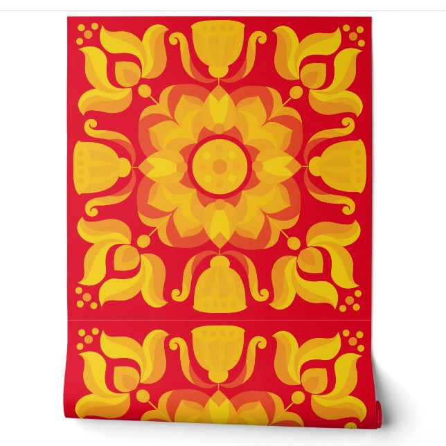 Zeventiger retro bloemenpatroon behang (Afrollen)
