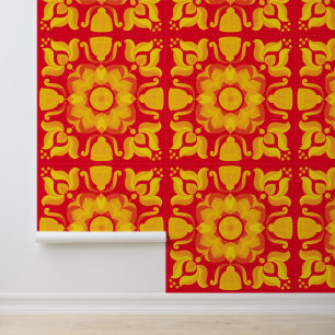 Zeventiger retro bloemenpatroon behang