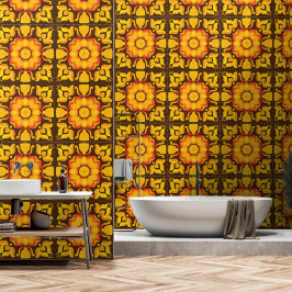 Zeventiger retro bloemenpatroon behang