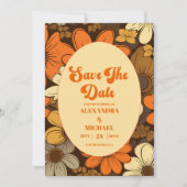 Zeventigjarige Retro Bloemige Bruiloft Save The Date (Voorkant)