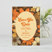 Zeventigjarige Retro Bloemige Bruiloft Save The Date (Staand voorkant)