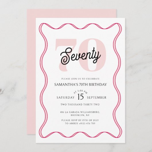 Zeventigste Retro Wavy Borders 70ste verjaardag Kaart (Voorkant / Achterkant)