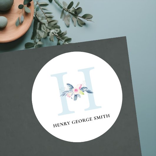 ZFT BLUSH BLUE FLORAL ALPHABETS NAME BRIEF H RONDE STICKER