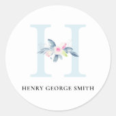 ZFT BLUSH BLUE FLORAL ALPHABETS NAME BRIEF H RONDE STICKER (Voorkant)
