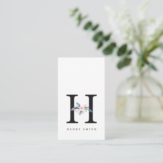 ZFT BLUSH BLUE FLORAL ALPHABETS NAME BRIEF H VISITEKAARTJE (Staand voorkant)