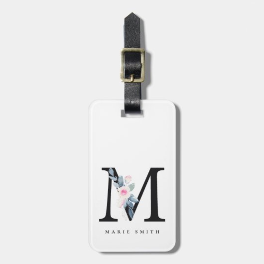 ZFT BLUSH BLUE FLORAL ALPHABETS NAME BRIEF M BAGAGELABEL (Voorkant verticaal)