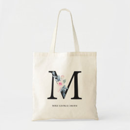 ZFT BLUSH BLUE FLORAL ALPHABETS NAME BRIEF M TOTE BAG