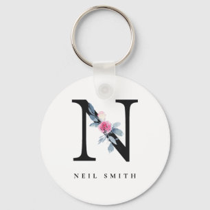 ZFT BLUSH BLUE FLORAL ALPHABETS NAME BRIEF N SLEUTELHANGER
