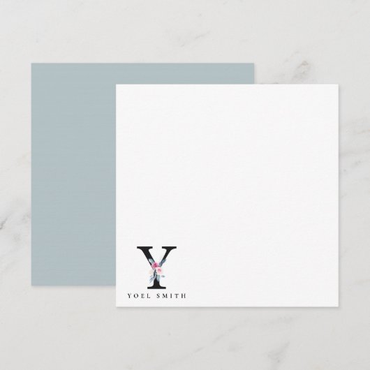 ZFT BLUSH BLUE FLORAL ALPHABETS NAME BRIEF Y NOTITIEKAARTJE (Voorkant / Achterkant)