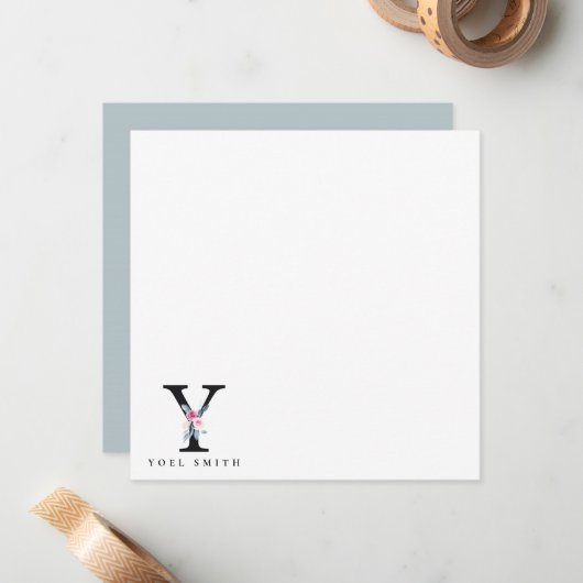 ZFT BLUSH BLUE FLORAL ALPHABETS NAME BRIEF Y NOTITIEKAARTJE (Voorkant / Achterkant in situ)