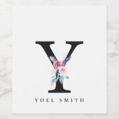 ZFT BLUSH BLUE FLORAL ALPHABETS NAME BRIEF Y WIJN ETIKET (Enkel label)