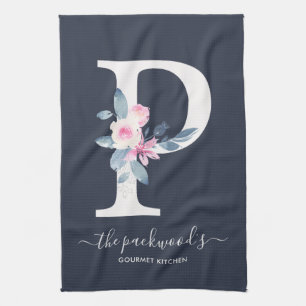 ZFT BLUSH BLUE NAVY FLORAL ALPHABETS LETTER P THEEDOEK