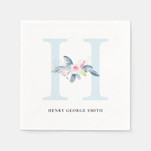 ZFT BLUSH BLUE WHITE FLORAL ALPHABETS LETTER H SERVET