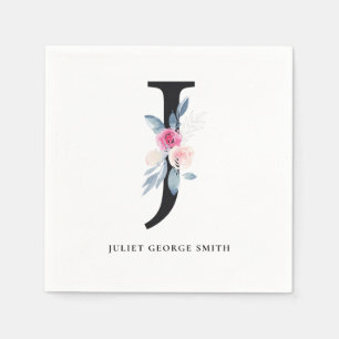 ZFT BLUSH BLUE WHITE FLORAL ALPHABETS LETTER J SERVET