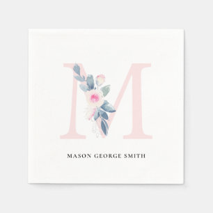ZFT BLUSH BLUE WHITE FLORAL ALPHABETS LETTER M SERVET