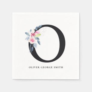ZFT BLUSH BLUE WHITE FLORAL ALPHABETS LETTER O SERVET