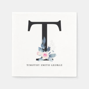 ZFT BLUSH BLUE WHITE FLORAL ALPHABETS LETTER T SERVET