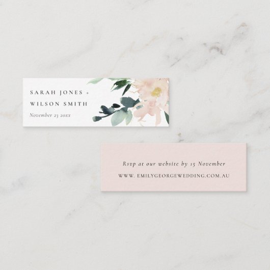 ZFT BLUSH FLORAL WATERVERF WEBSITE RSVP MINI VISITEKAARTJE (Voorkant / Achterkant)