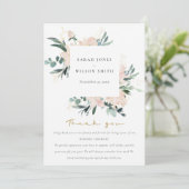 ZFT BLUSH GOLD FLORAL LIJST WATERVERF WEDING BEDANKKAART (Staand voorkant)