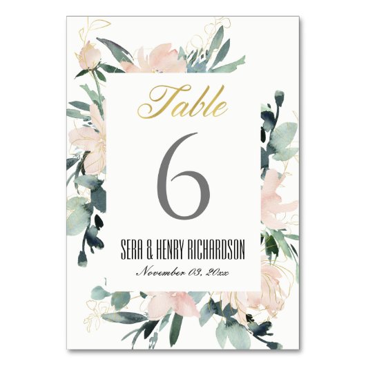 ZFT BLUSH GOLD FLORAL LIJST WATERVERF WEDING KAART (Voorkant)