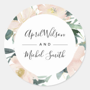 ZFT BLUSH GOLD FLORAL LIJST WATERVERF WEDING RONDE STICKER