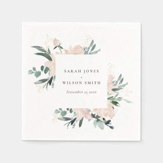 ZFT BLUSH GOLD FLORAL LIJST WATERVERF WEDING SERVET (Voorkant)