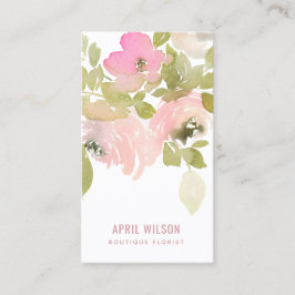 ZFT BLUSH PINK WATERVERF ROOS FLORAL BUNCH VISITEKAARTJE
