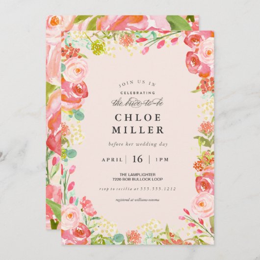 ZFT FLORAL brudal douche uitnodiging roze (Voorkant / Achterkant)