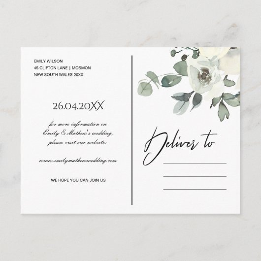 ZFT KRAFT IVORY WHITE FLORAL BUNCH BEWAREN DE DATU AANKONDIGINGSKAART (Achterkant)