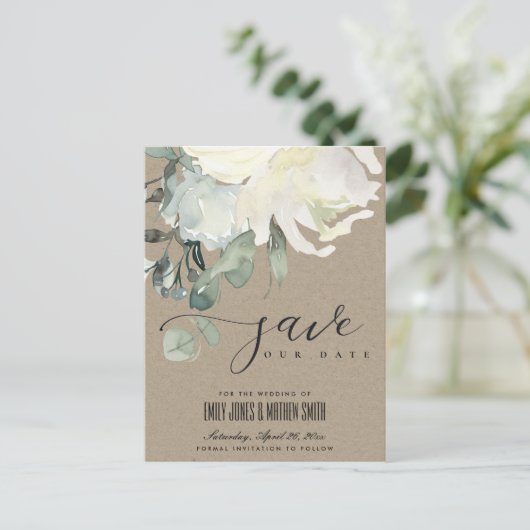 ZFT KRAFT IVORY WHITE FLORAL BUNCH BEWAREN DE DATU AANKONDIGINGSKAART (Staand voorkant)
