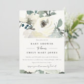 ZFT NEUTRAL IVORY WHITE FLORAL BUNCH BABY SHOWER KAART (Staand voorkant)