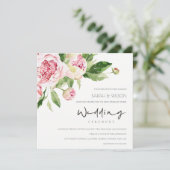 ZFT ZWART PEONY FLORAL BUNCH WATERVERF WEDING KAART (Staand voorkant)