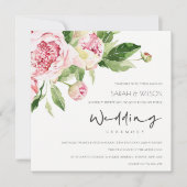 ZFT ZWART PEONY FLORAL BUNCH WATERVERF WEDING KAART (Voorkant)