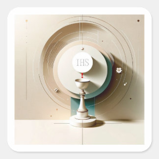 ZG Style Eucharistische Communie Hostie en Kelk Vierkante Sticker