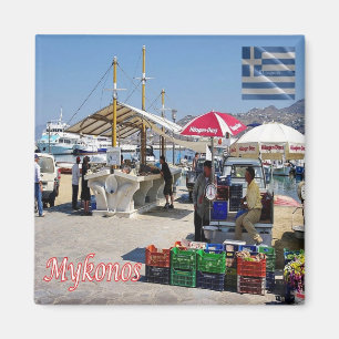 zGR102 MYKONOS, Havenmarkt, Griekenland, Koelkast Magneet