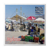 zGR102 MYKONOS, Havenmarkt, Griekenland, Tegeltje (Voorkant)