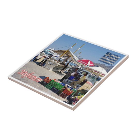 zGR102 MYKONOS, Havenmarkt, Griekenland, Tegeltje (Zijkant)