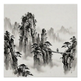 Zhangjiajie China Ink Wash Landscape Wall Art Perfect Poster