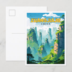 Zhangjiajie China vintage reisillustratie Briefkaart
