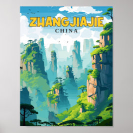 Zhangjiajie China vintage reisillustratie Poster