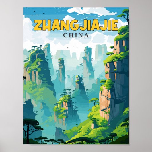 Zhangjiajie China vintage reisillustratie Poster (Voorkant)