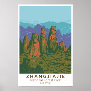Zhangjiajie Nationaal Bos China Reis Kunst Retro Poster