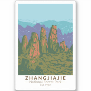 Zhangjiajie National Forest China Travel Art Retro Sticker