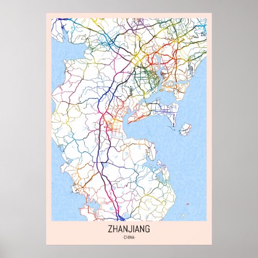 Zhanjiang China Stadkaart Poster (Voorkant)