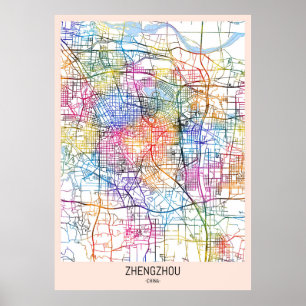 Zhengzhou China Stadsplattegrond Poster