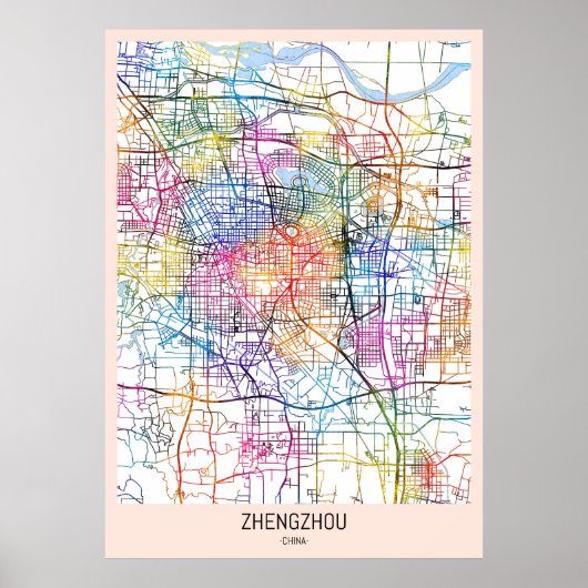 Zhengzhou China Stadsplattegrond Poster (Voorkant)