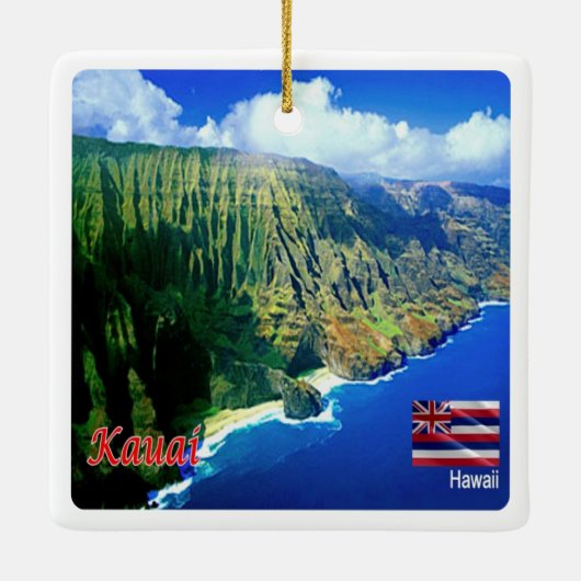 ZHI006 KAUAI, HAWAII, Uitzicht vanuit de lucht, Oc Keramisch Ornament (Achterkant)