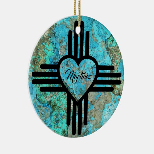 Zia Heart, aangepaste naam kerstboomversiering Keramisch Ornament (Rechts)