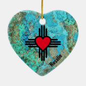 Zia Heart Add Name New Mexico KerstTree Gift Keramisch Ornament (Achterkant)
